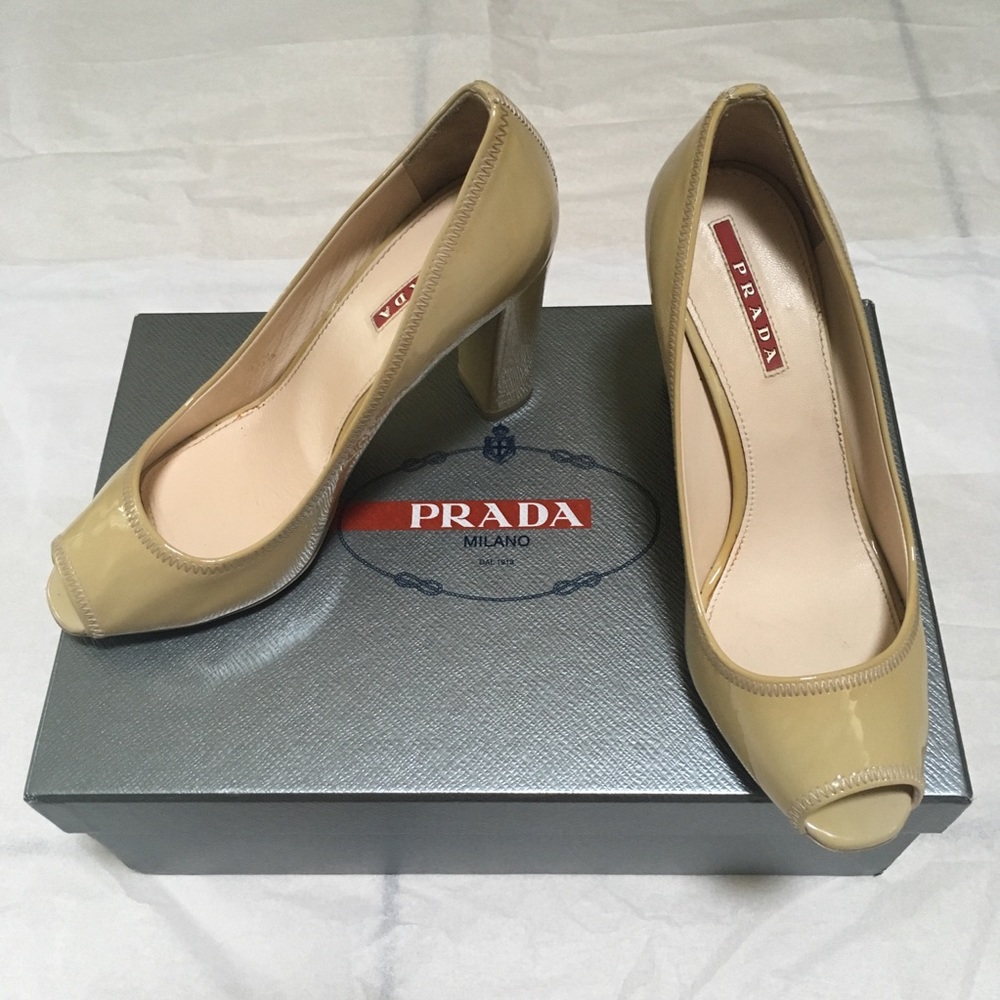 Prada Vernice Soft Patent Peep-Toe Pumps